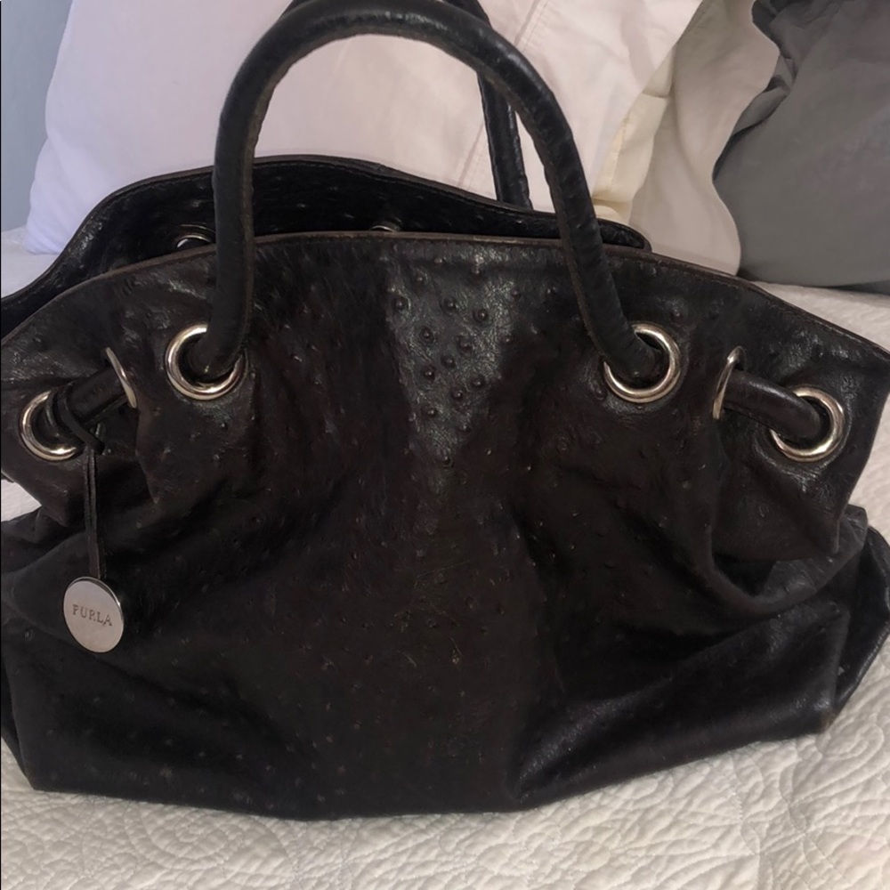 Dark brown ostrich leather handbag